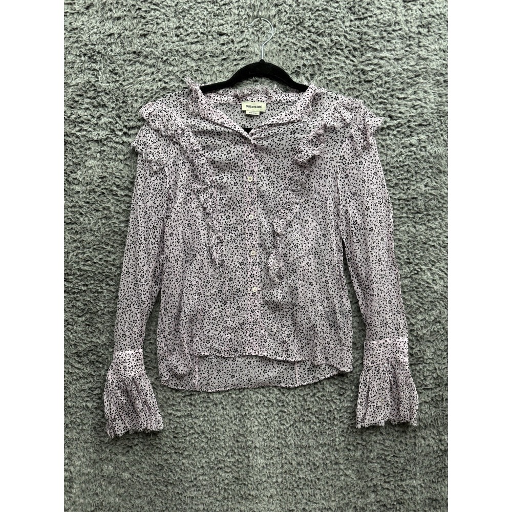Zadig & Voltaire Tweet Goa Floral Button-Up Blouse Ruffles Sheer Size XS